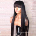 Wholesale 13X4 Scalp Lace Front Wig Brazilian Remy Straight Wig With Bangs Pre plucked Glueless Human Hair Wigs